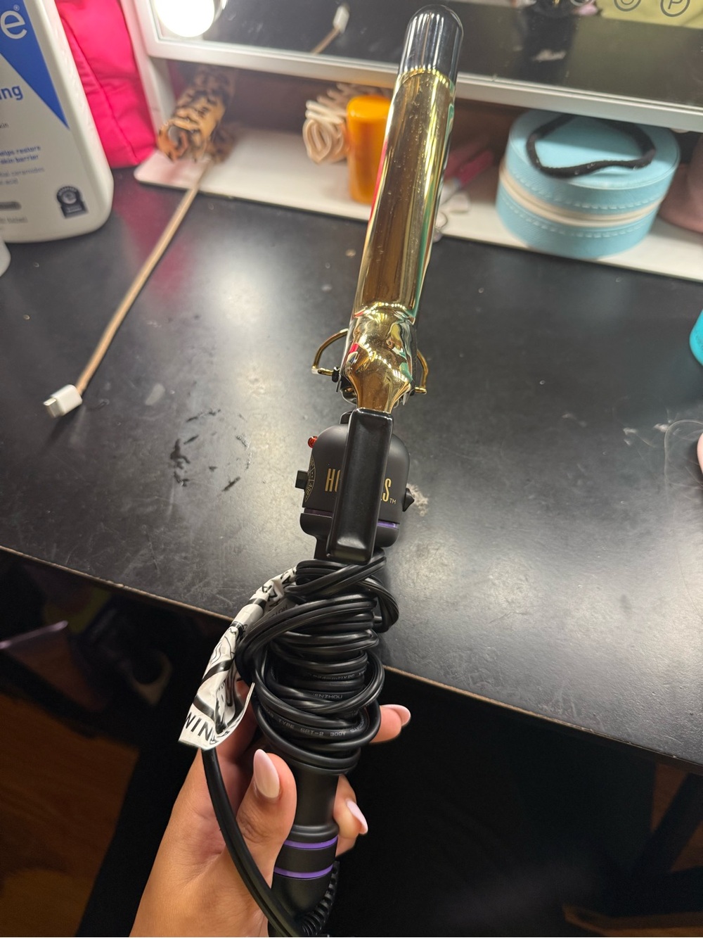 Gold and Black Curling Iron with Purple Accent - Unbranded